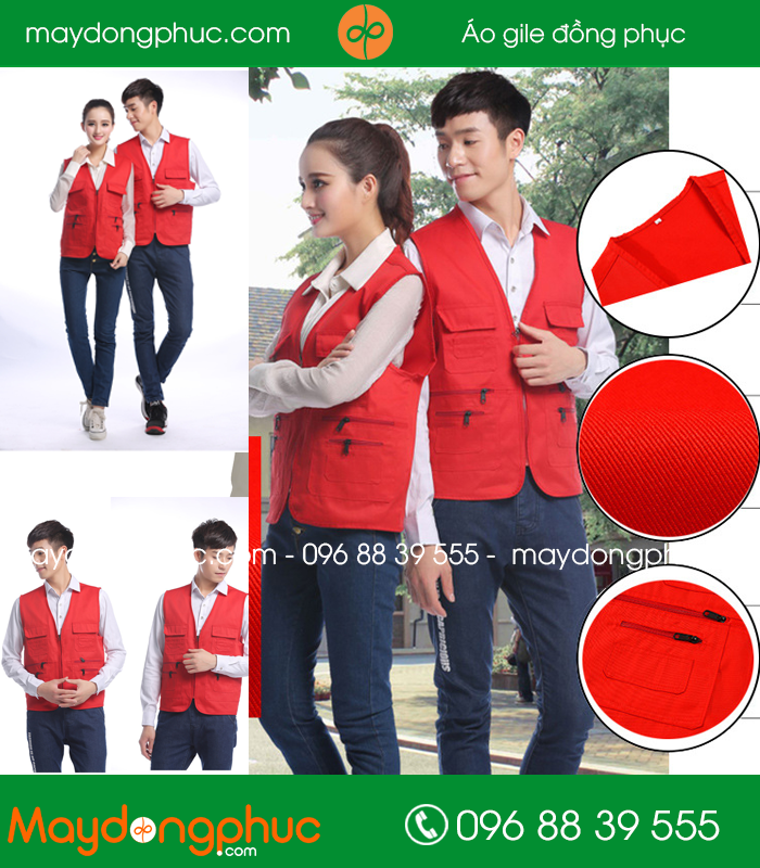 Mẫu áo gile công nhân màu Đỏ